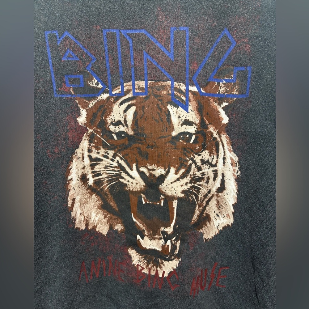 Annie Bing Tiger Sweatshirt Gray/Black Size Small Frayed Sleeves - Picture 2 of 12